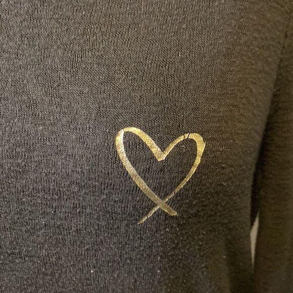 Victoria’s Secret Extra Small Black Long Sleeve Round Neck Foil Heart - Picture 2 of 7